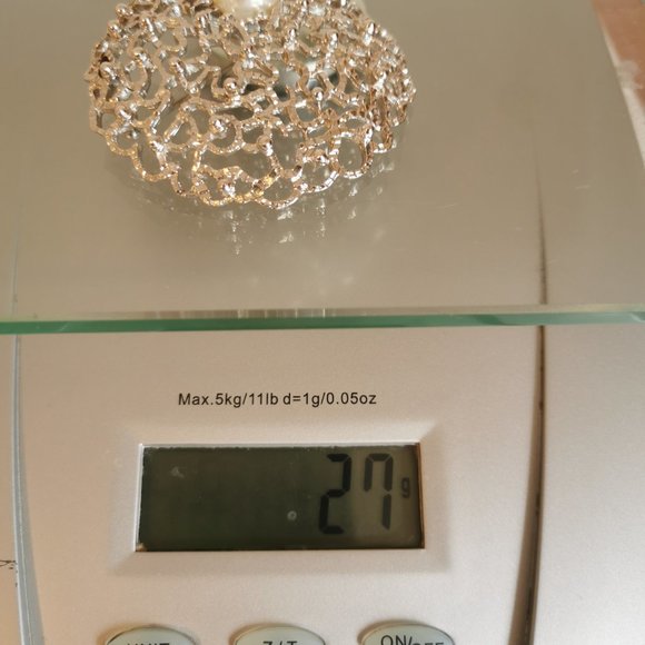 Large Vintage Sarah Coventry Sliver Domed Brooch Pin with Faux Pearl (BS-SC) - Picture 5 of 6